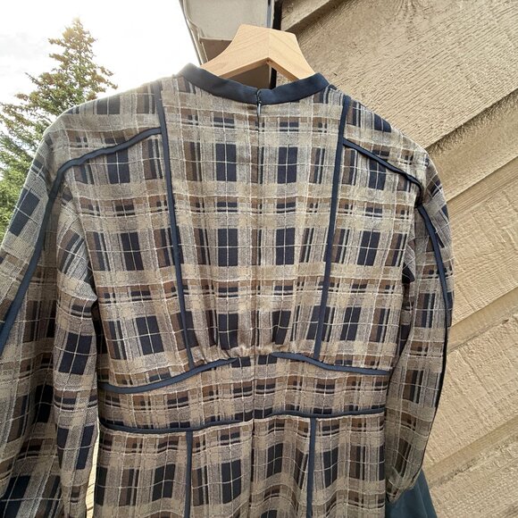 NWT Clane Checked Piping Long Sleeve Maxi Dress - Picture 8 of 16